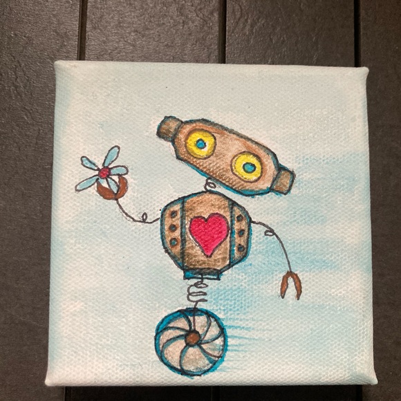 3 small paintings  — a robot triptych in acrylic on canvas - Picture 4 of 7
